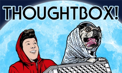 An SEO-optimized ThoughtBox illustration featuring a man wearing a hoodie with a dog in a basket.