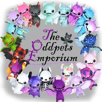 A group of stuffed animals available at Nilsson Studios and OddPetz Emporium.