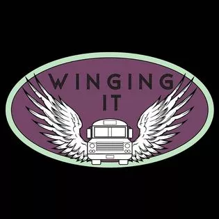 Winging it logo on a black background.