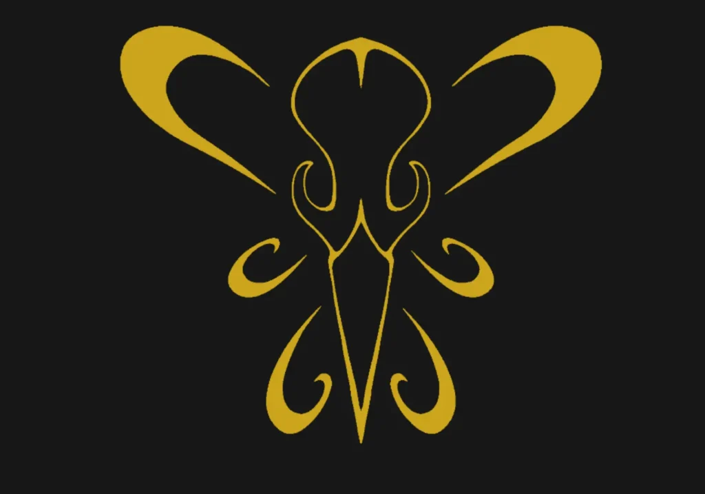 A design showcasing a vibrant yellow butterfly, which features a missing heart symbol, set against a black leather backdrop.