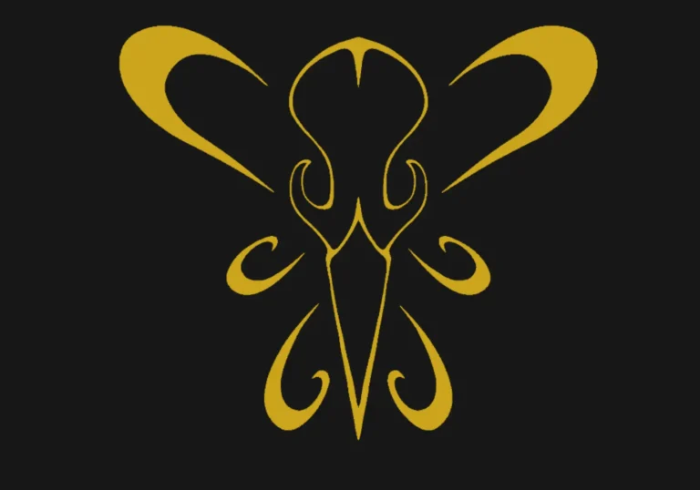 A design showcasing a vibrant yellow butterfly, which features a missing heart symbol, set against a black leather backdrop.