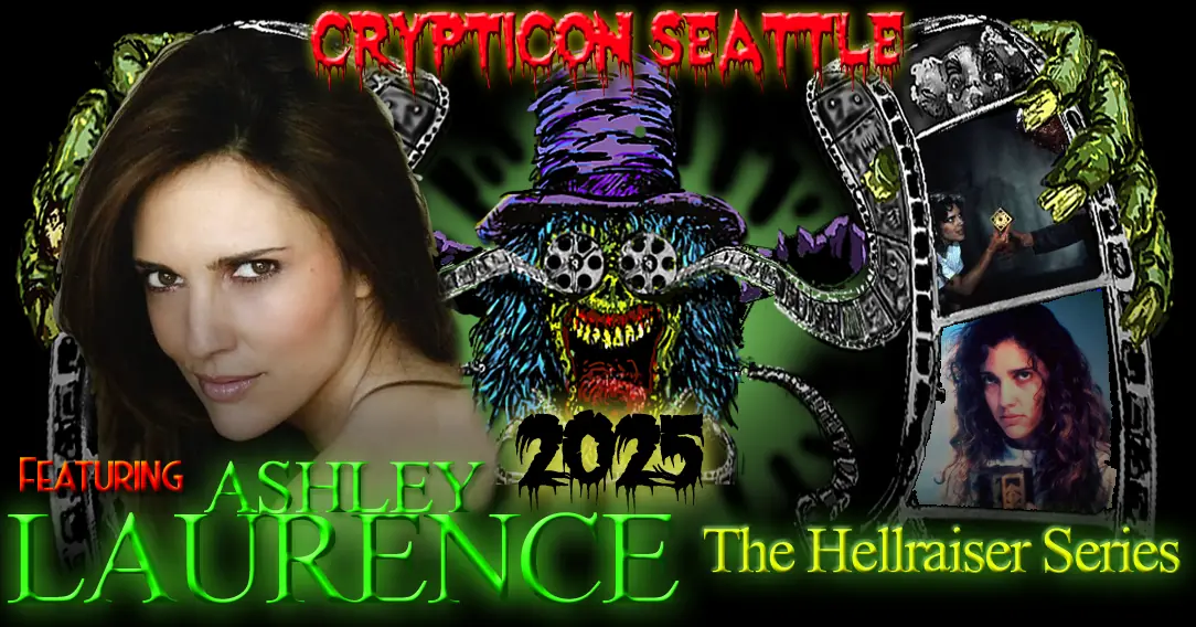 Scary creature with tentacles, a hat, and clocks; featuring Ashley Laurence at Crypticon Seattle 2025 for Hellraiser.