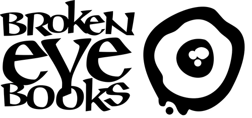 An abstract eye design complements the stylized text of Broken Eye Books.