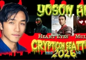 Yoson An with three character images; text: "Heart Eyes Mulan, Crypticon Seattle May 2026".