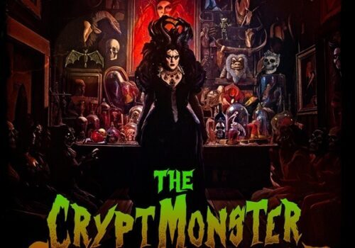 A dark, gothic queen stands in a monster-filled room for the Labyrinth Circus Cabaret Monster Supreme Pageant poster.