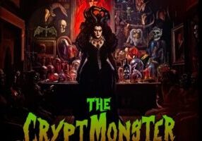 A dark, gothic pageant poster with a queenly figure and bold "SUPREME Crypt Monster Pageant" text.