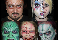 A group of people with zombie face paint on their faces.