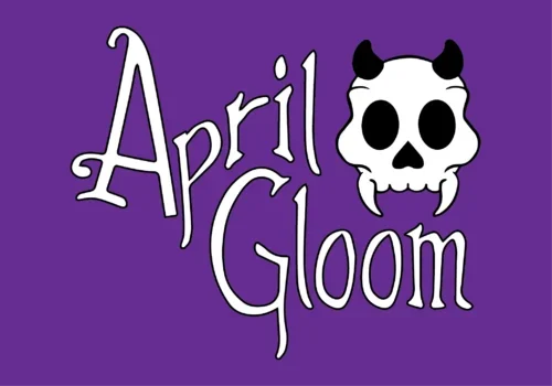 A purple background with the words "April Gloom" on it.
