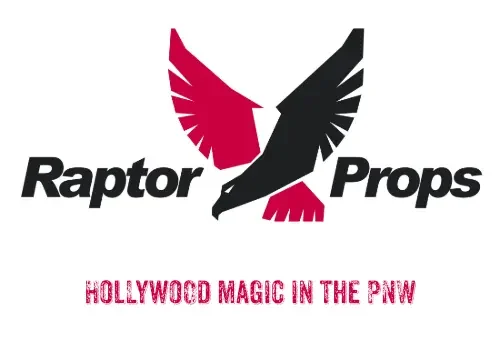 Raptor Props" logo portrays an artistic representation of a bird of prey. The tagline accompanying the logo, "Hollywood magic in the Pacific Northwest through high-end film props," further communicates their brand identity.
