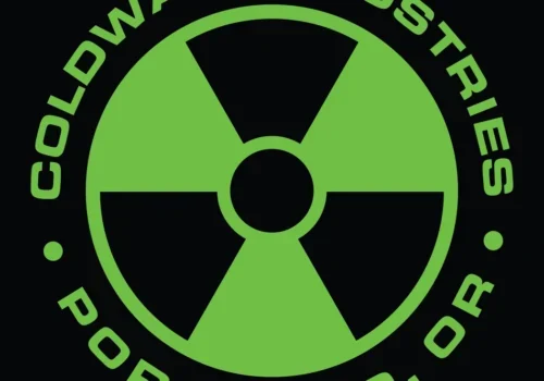Green radioactive symbol with "ColdWar Industries, LLC Portland, OR" text on a black background.