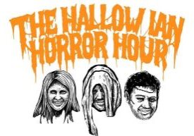 Designing graphics for "Hallow Ian Horror Hour" involves creating stylized illustrations of three people, using typography influenced by horror themes.