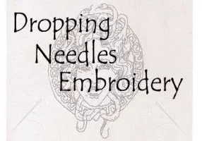 The logo for dropping needles embroidery.
